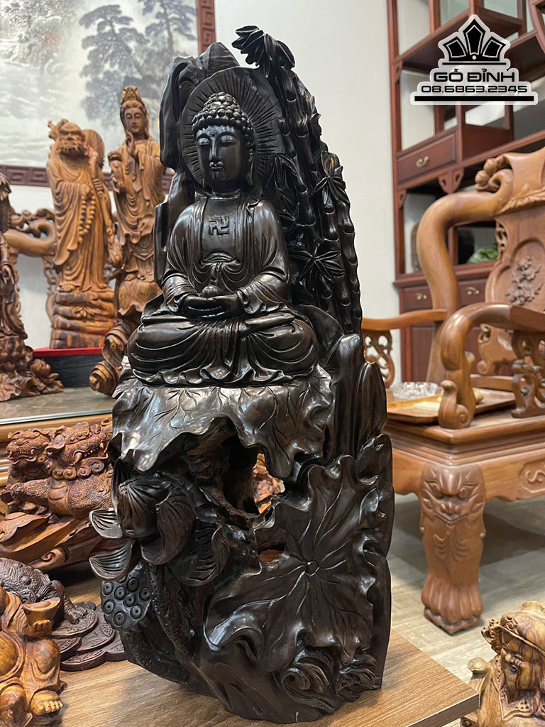 Tượng Phật Quan Âm Nhất Tâm Bái Phật Gỗ Trắc Cao 58 Ngang 28 Sâu 20(cm)