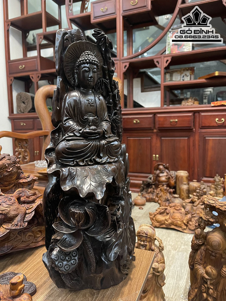 Tượng Phật Quan Âm Nhất Tâm Bái Phật Gỗ Trắc Cao 58 Ngang 28 Sâu 20(cm)