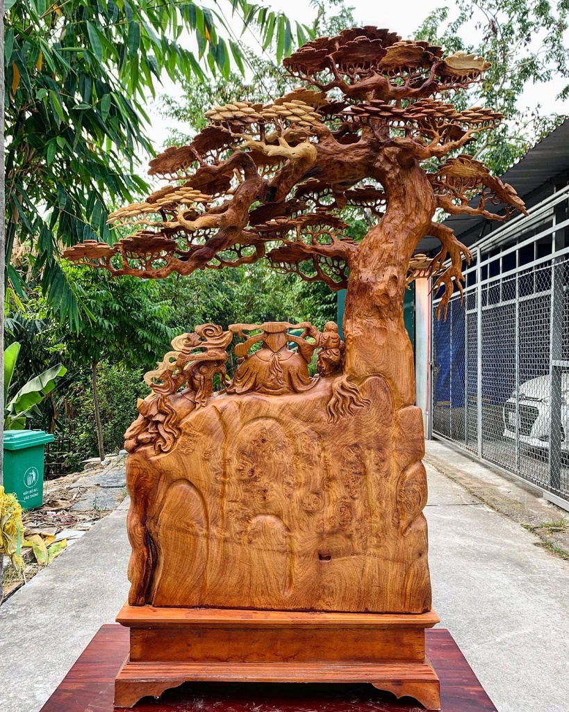 Tượng Phúc Lộc Thọ Gỗ Nu Hương Cao 102 Ngang 85 Sâu 24 Cả Kỷ 117 (cm)