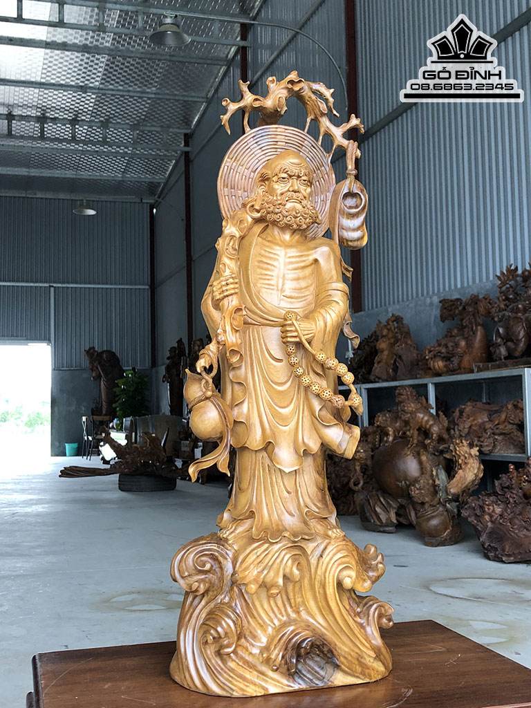 Tượng Đạt Ma Giáo Hóa Gỗ Bách Xanh Cao 76 Ngang 28 Sâu 20 (cm)