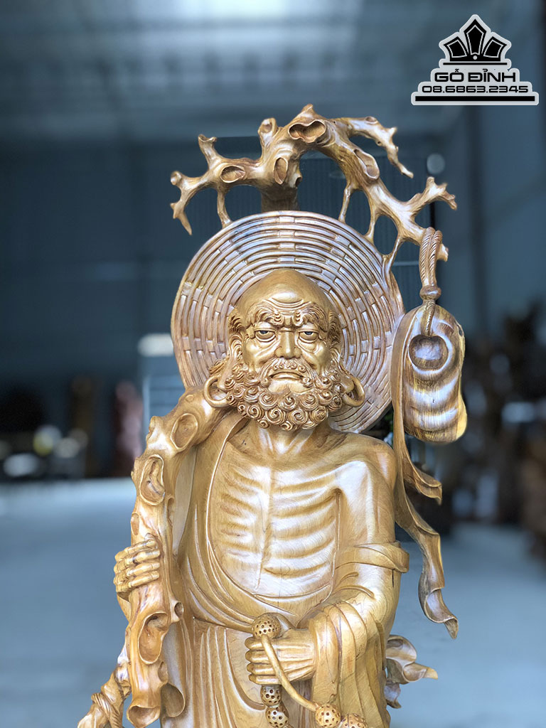 Tượng Đạt Ma Giáo Hóa Gỗ Bách Xanh Cao 76 Ngang 28 Sâu 20 (cm)