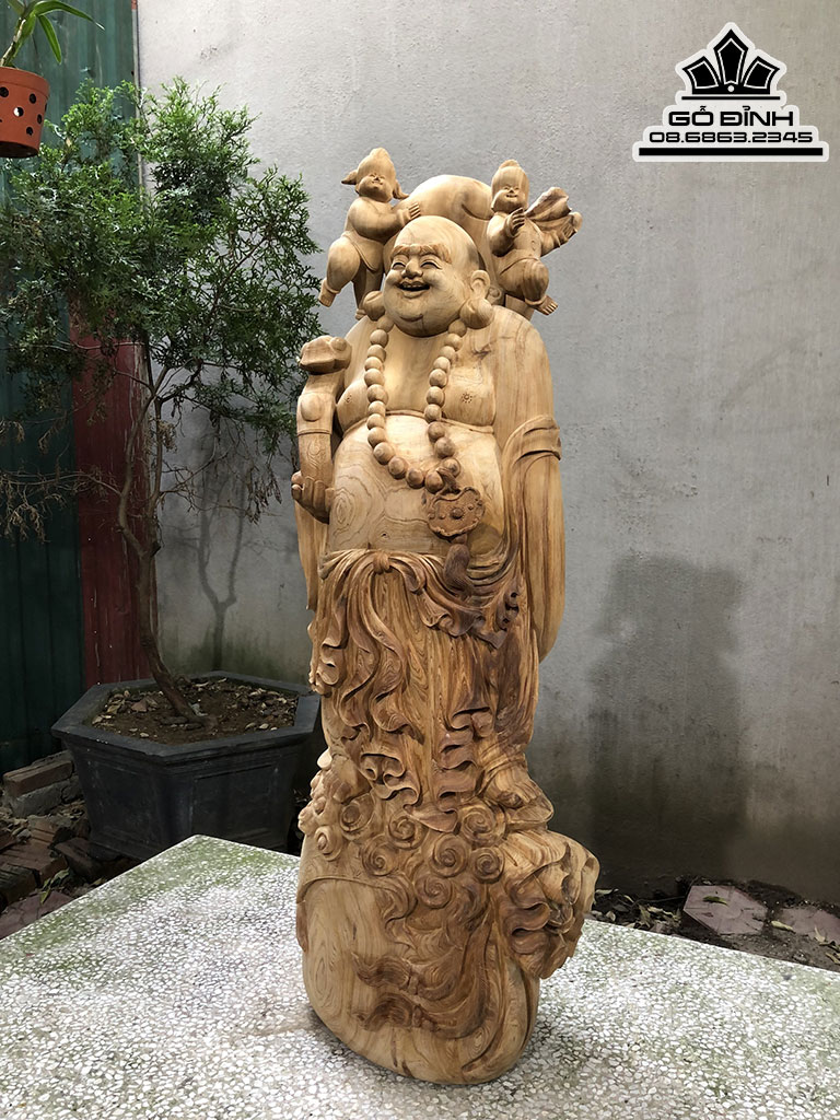 Tượng Phật Di Lặc Hoan Hỷ Gỗ Ngọc Am Cao 106 Ngang 36 Sâu 28 (cm)