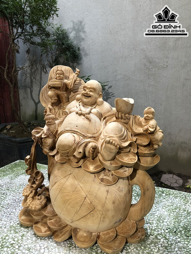 Tượng phật Di Lặc Ngồi Bao Tiền Gỗ Ngọc Am Cao 51 Ngang 43 Sâu 25 (cm)