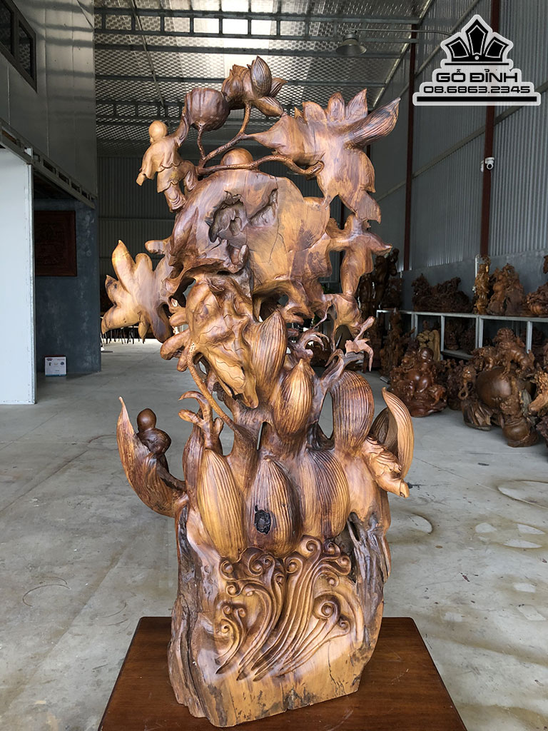 Tượng Phật Di Lặc Ngũ Phúc Gỗ Bách Xanh Cao 110 Ngang 56 Sâu 38 (cm)