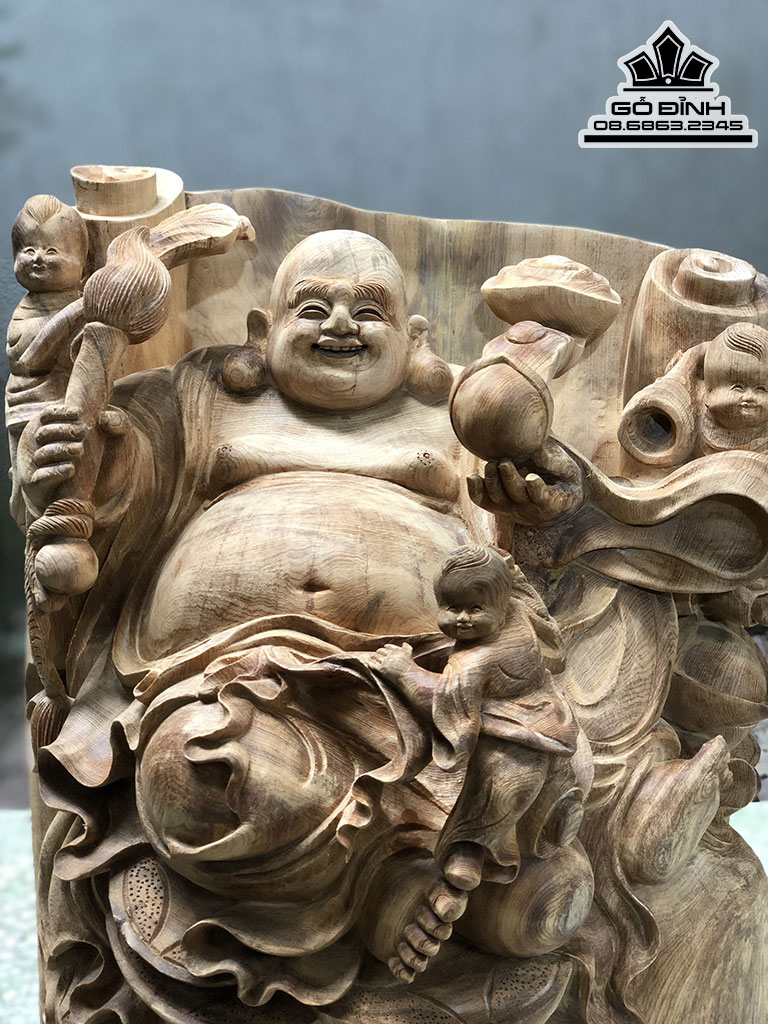 Tượng Phật Di Lặc Nhị Phúc Gỗ Ngọc Am Cao 46 Ngang 37 Sâu 33 (cm)