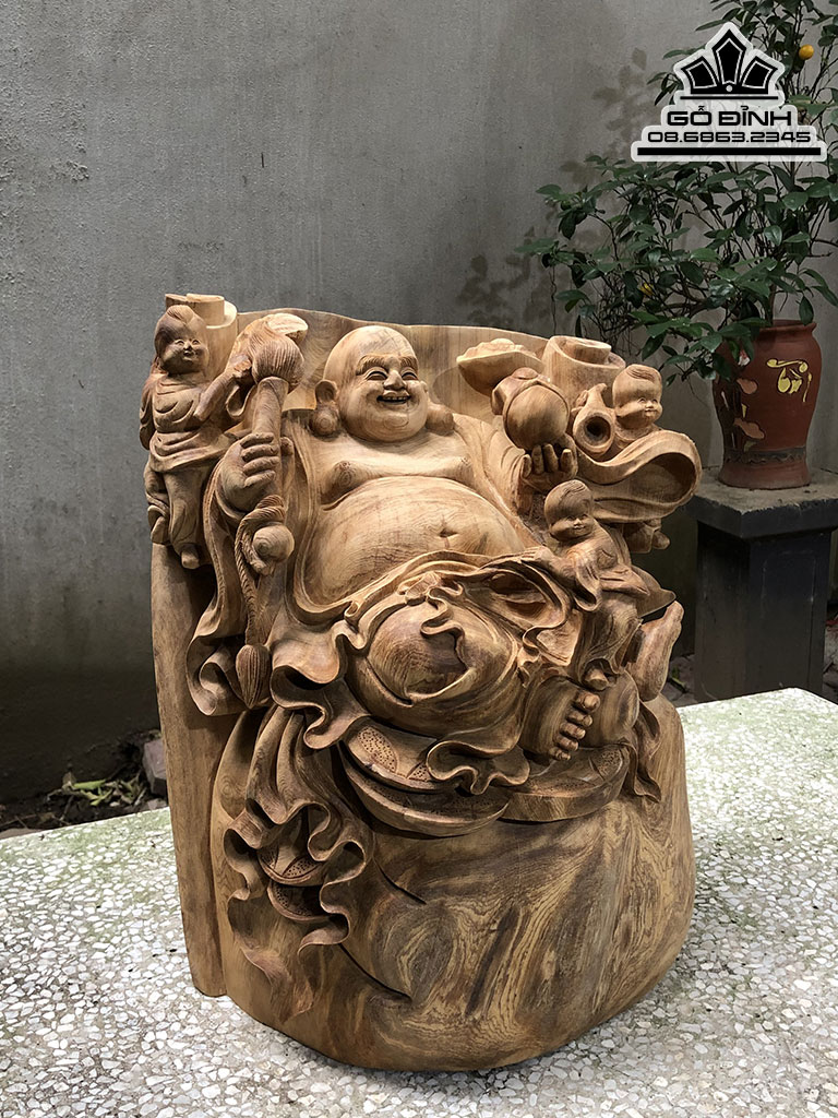 Tượng Phật Di Lặc Nhị Phúc Gỗ Ngọc Am Cao 46 Ngang 37 Sâu 33 (cm)