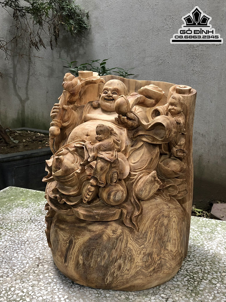 Tượng Phật Di Lặc Nhị Phúc Gỗ Ngọc Am Cao 46 Ngang 37 Sâu 33 (cm)