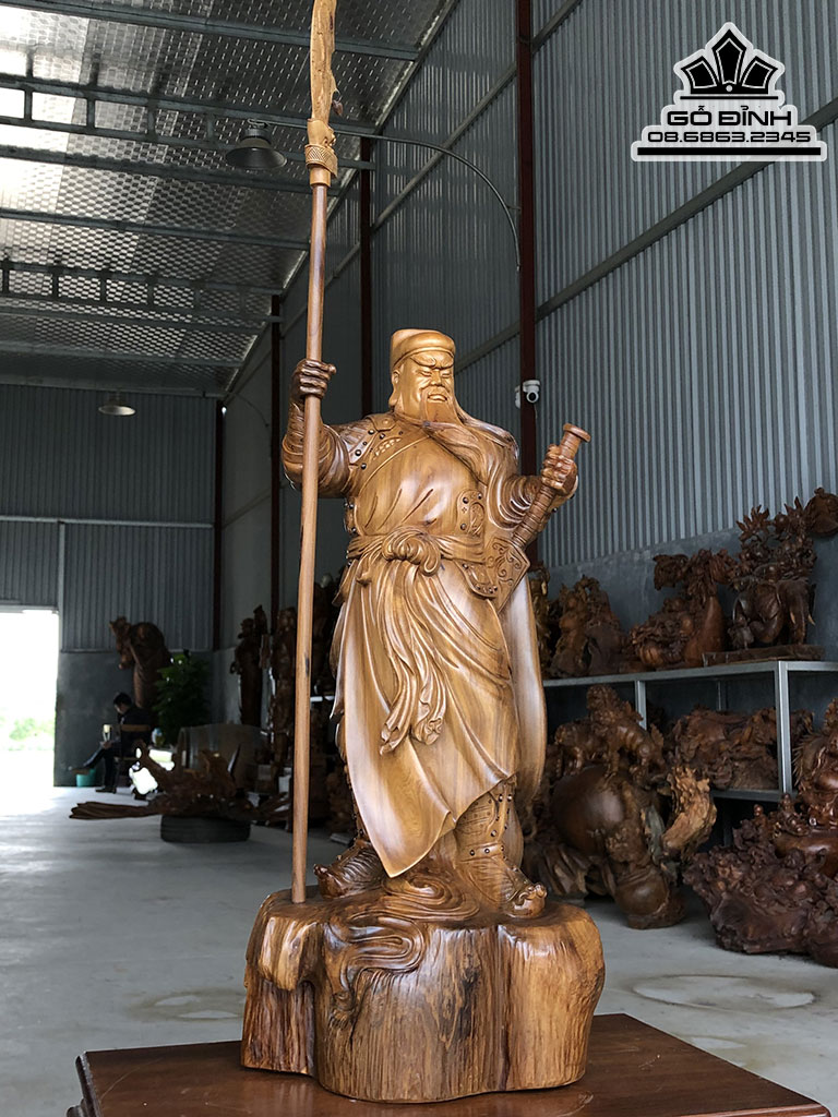 Tượng Quan Công Gỗ Bách Xanh Cao 72 Ngang 32 Sâu 22 (cm)