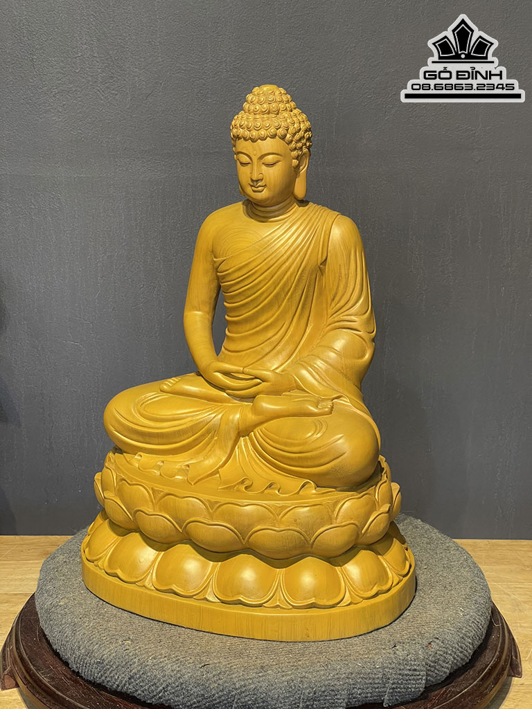 Tượng Phật Thích Ca Gỗ Gõ Vàng Cao 51 Ngang 36 Sâu 28 (cm)