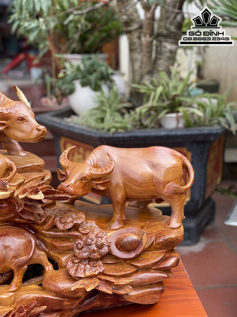 Tượng Tiểu Đồng Chăn Trâu Gỗ Hương Việt Nguyên Khối Cao 110 Ngang 106 Sâu 50 Cả Kỷ 155 (cm)