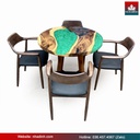 Bàn Ăn 4 Ghế Gỗ Me Tây Kết Hợp Epoxy Đường Kính 95 Cao 75 (cm)