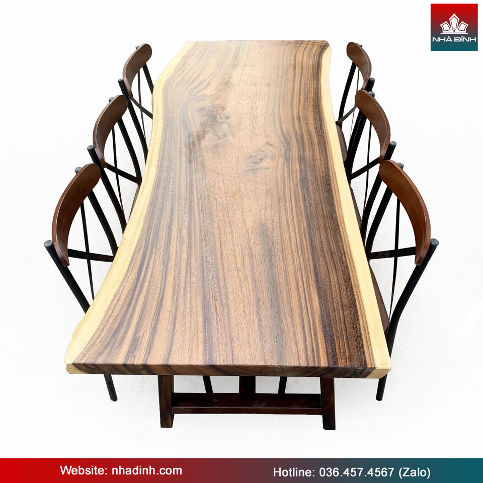 Bàn Ăn 6 Ghế Gỗ Me Tây Nguyên Khối Dài 200 Rộng 79-73-79 Dày 5,2 Cao 75 (cm)