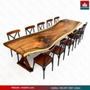 Bàn Ăn 10 Ghế Gỗ Me Tây Nguyên Khối Dài 354 Rộng 95-85-92 Dày 6,7 Cao 75 (cm)