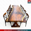 Bàn Ăn 10 Ghế Gỗ Me Tây Nguyên Khối Dài 354 Rộng 95-85-92 Dày 6,7 Cao 75 (cm)