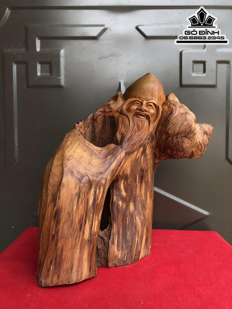 Tượng Ông Thọ Gỗ Bách Xanh Cao 31 Ngang 28 Sâu 17 (cm)