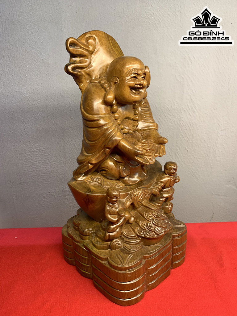 Tượng Phật Di Lặc Như Ý Gỗ Bách Xanh Cao 30 Ngang 14 Sâu 14 (cm)