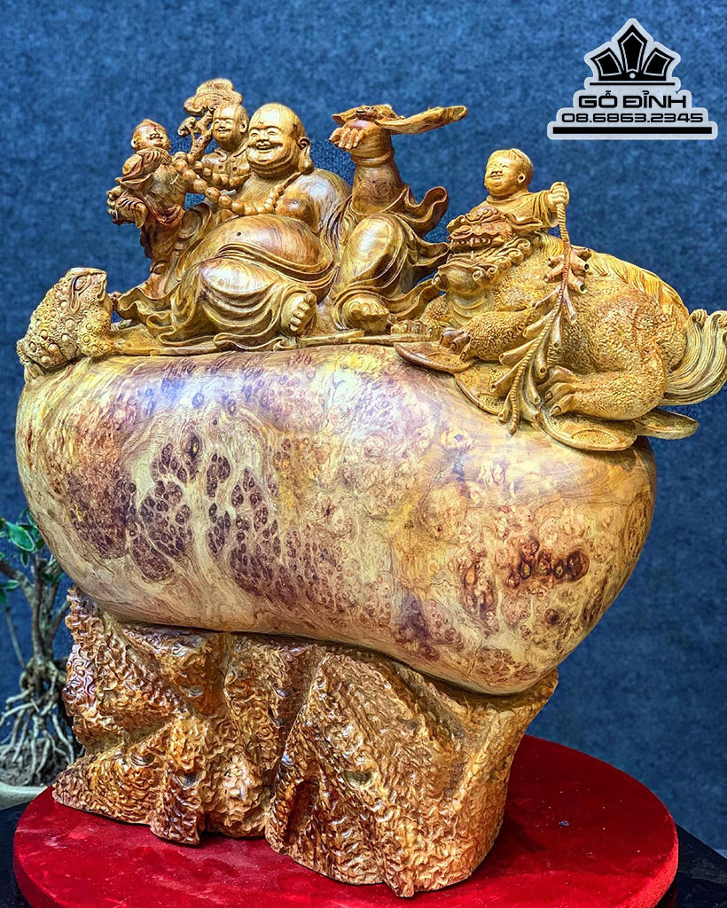 Tượng Phật Di Lặc Tam Phúc Gỗ Ngọc Cao 52 Ngang 48 Sâu 24 (cm)