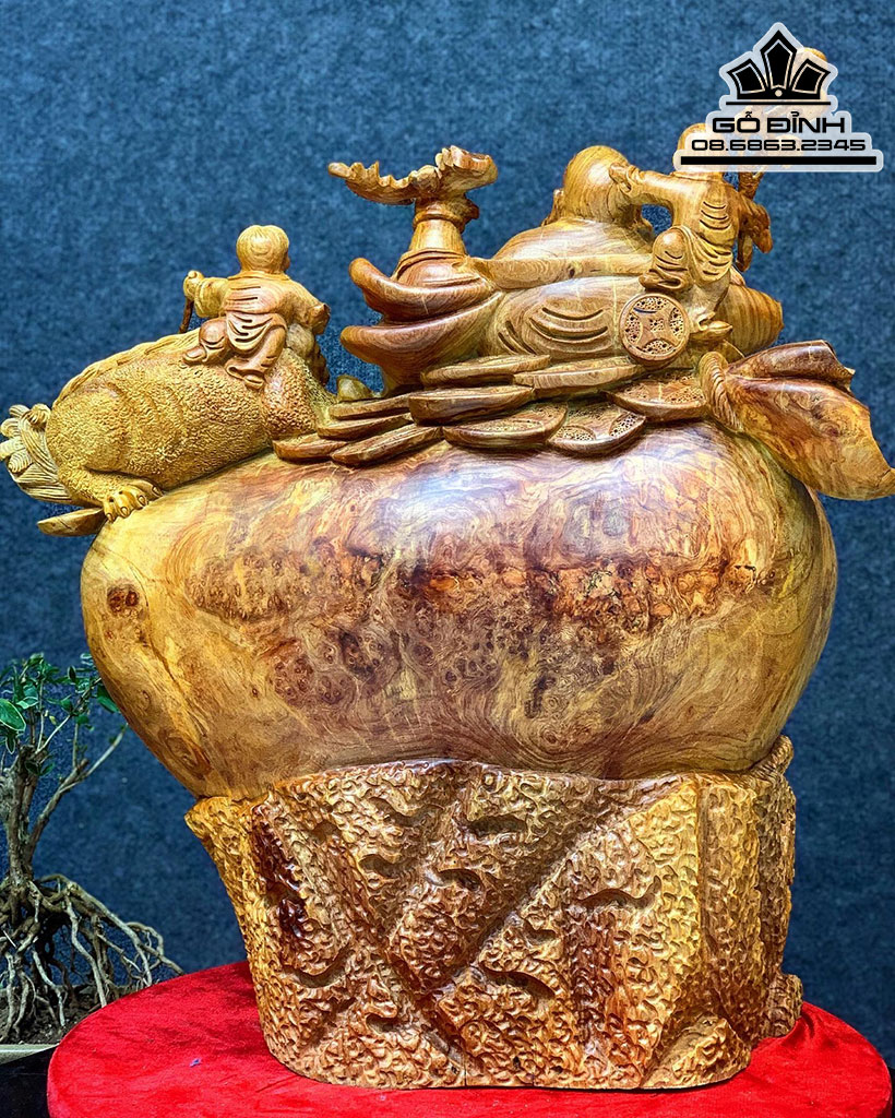 Tượng Phật Di Lặc Tam Phúc Gỗ Ngọc Cao 52 Ngang 48 Sâu 24 (cm)