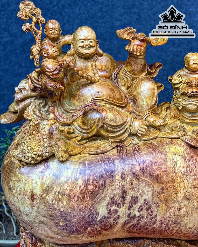 Tượng Phật Di Lặc Tam Phúc Gỗ Ngọc Cao 52 Ngang 48 Sâu 24 (cm)