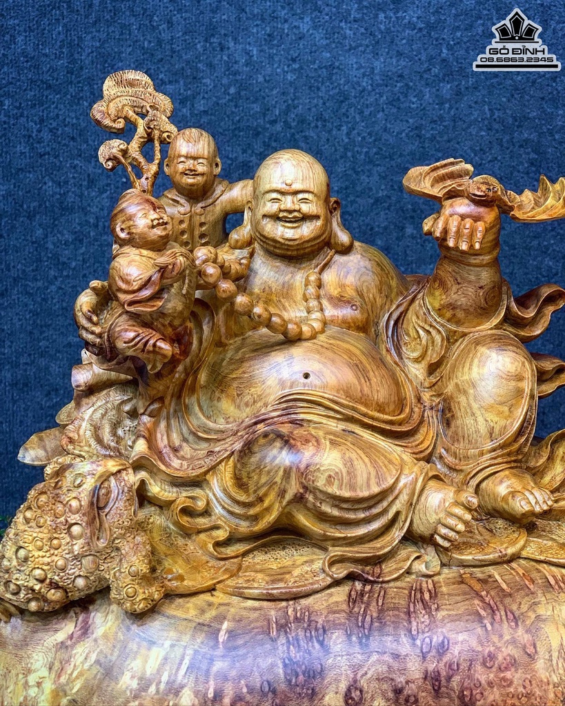 Tượng Phật Di Lặc Tam Phúc Gỗ Ngọc Cao 52 Ngang 48 Sâu 24 (cm)