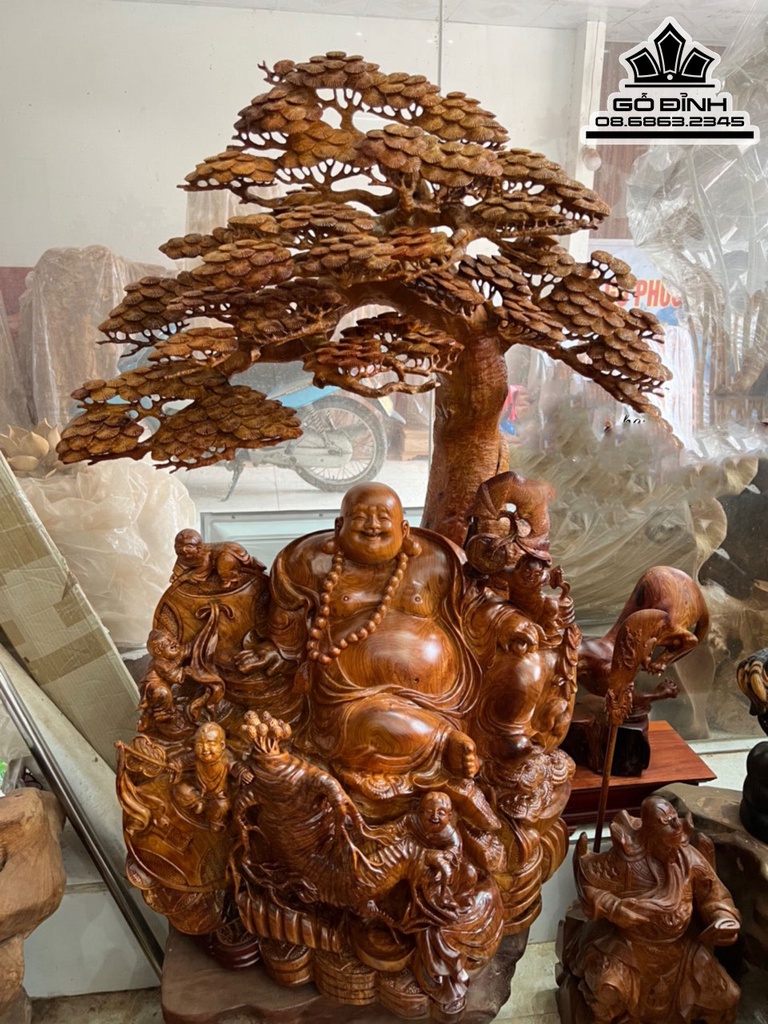 Tượng Phật Di Lặc Ngũ Phúc Gỗ Hương Cao 125 Ngang 90 Sâu 55 (cm)