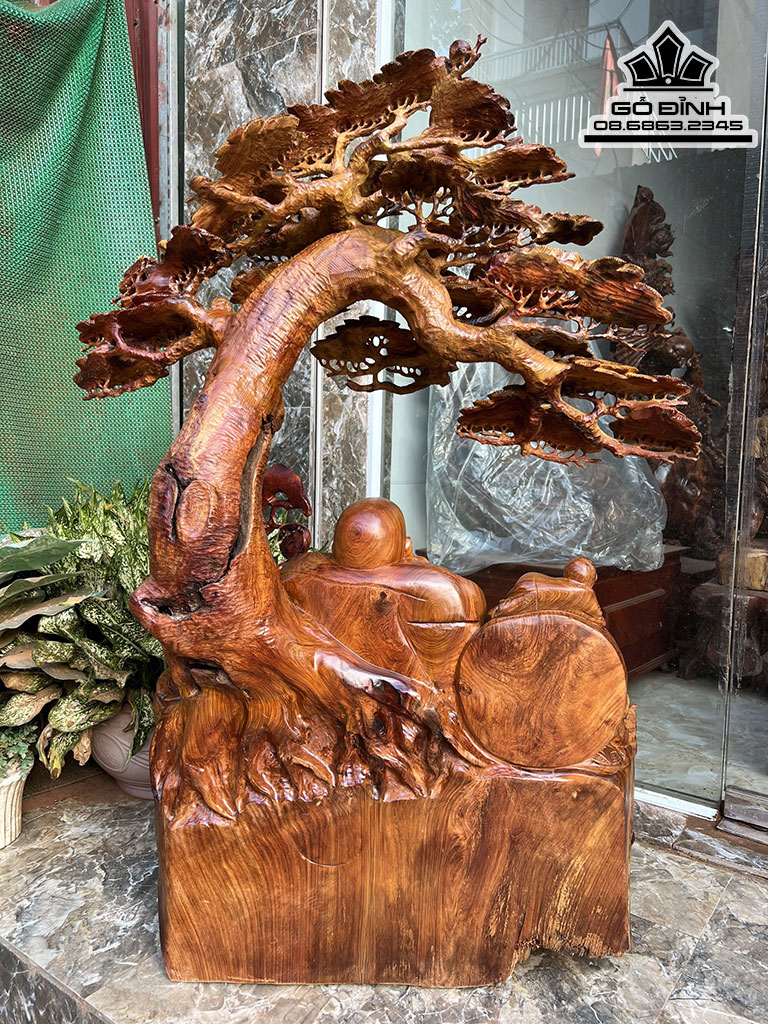 Tượng Phật Di Lặc Ngũ Phúc Gỗ Hương Cao 125 Ngang 90 Sâu 55 (cm)