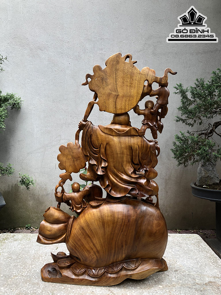 Tượng Phật Di Lặc Ngũ Phúc Gỗ Bách Xanh Cao 93 Ngang 35 Sâu 25