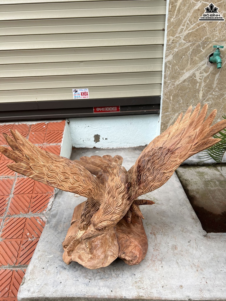 Tượng Đại Bàng Liền Khối Gỗ Hương Cao 50 Ngang 50 Sâu 40 (cm)