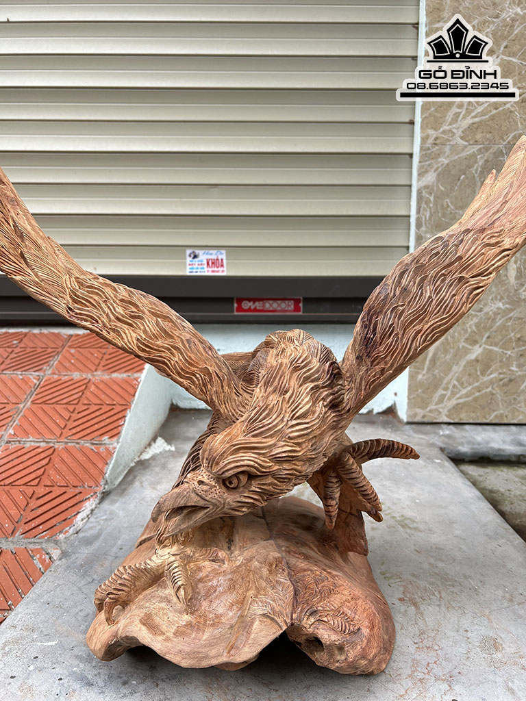Tượng Đại Bàng Liền Khối Gỗ Hương Cao 50 Ngang 50 Sâu 40 (cm)