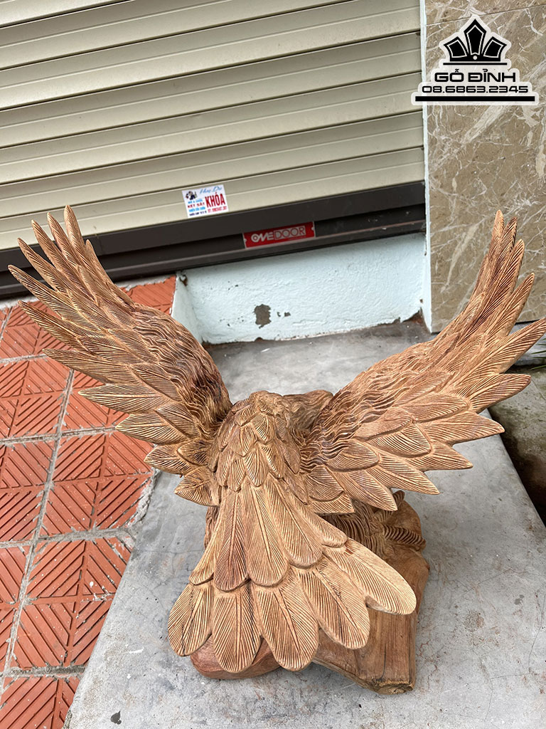 Tượng Đại Bàng Liền Khối Gỗ Hương Cao 50 Ngang 50 Sâu 40 (cm)