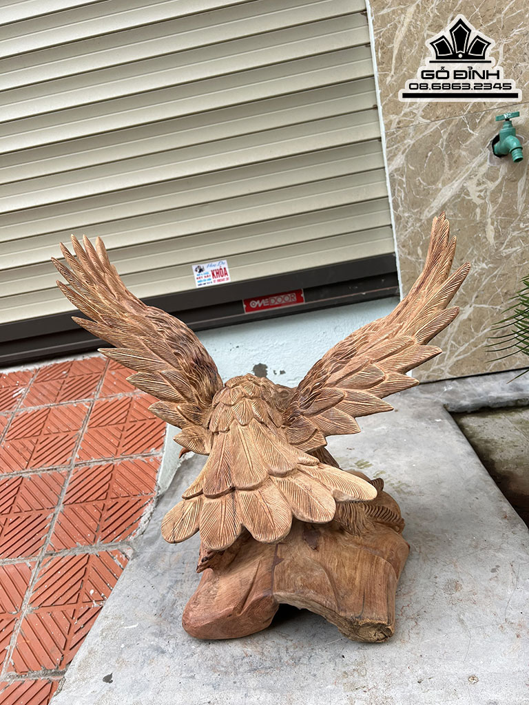 Tượng Đại Bàng Liền Khối Gỗ Hương Cao 50 Ngang 50 Sâu 40 (cm)