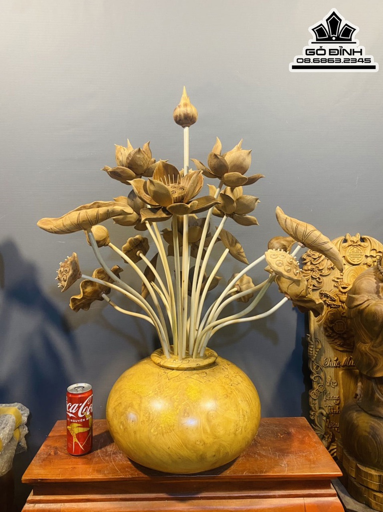 Bình Hoa Sen 21 Cành Gỗ Ngọc Am Cao 85 Đường Kính 38 (cm)