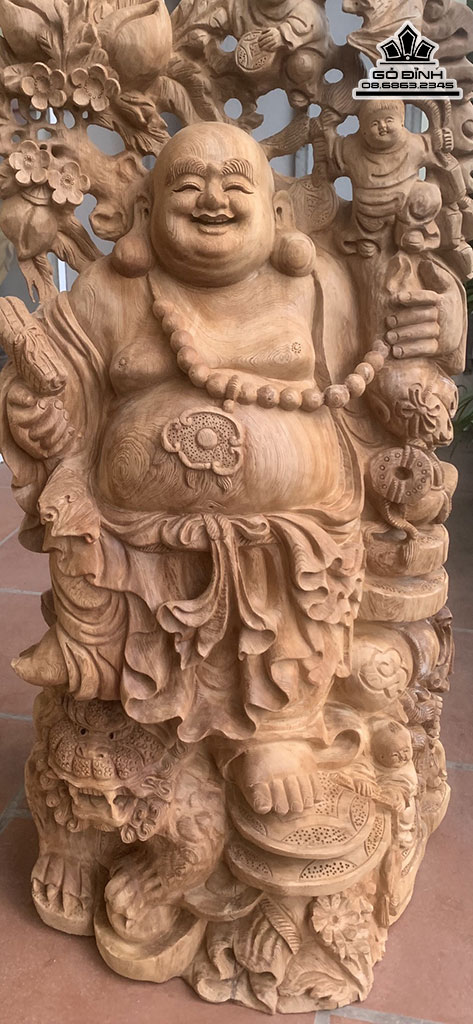 Tượng Phật Di Lặc Tam Phúc Gỗ Ngọc Am Cao 95 Ngang 50 Sâu 36 (cm)