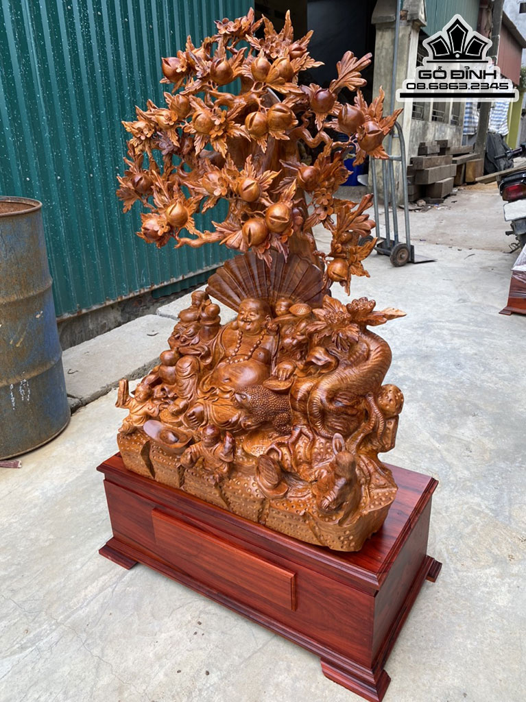 Tượng Phật Di Lặc Ngũ Phúc Gỗ Hương Cao 137 Ngang 70 Sâu 45 (cm)