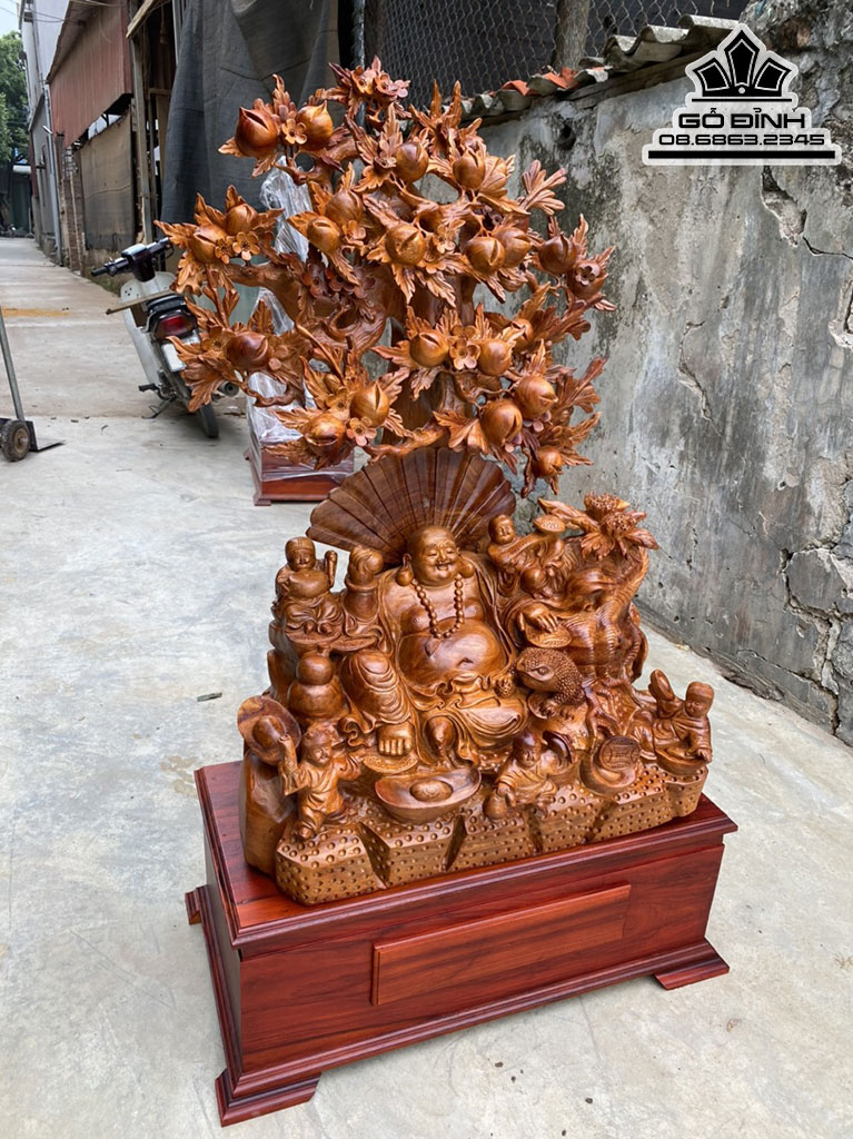 Tượng Phật Di Lặc Ngũ Phúc Gỗ Hương Cao 137 Ngang 70 Sâu 45 (cm)