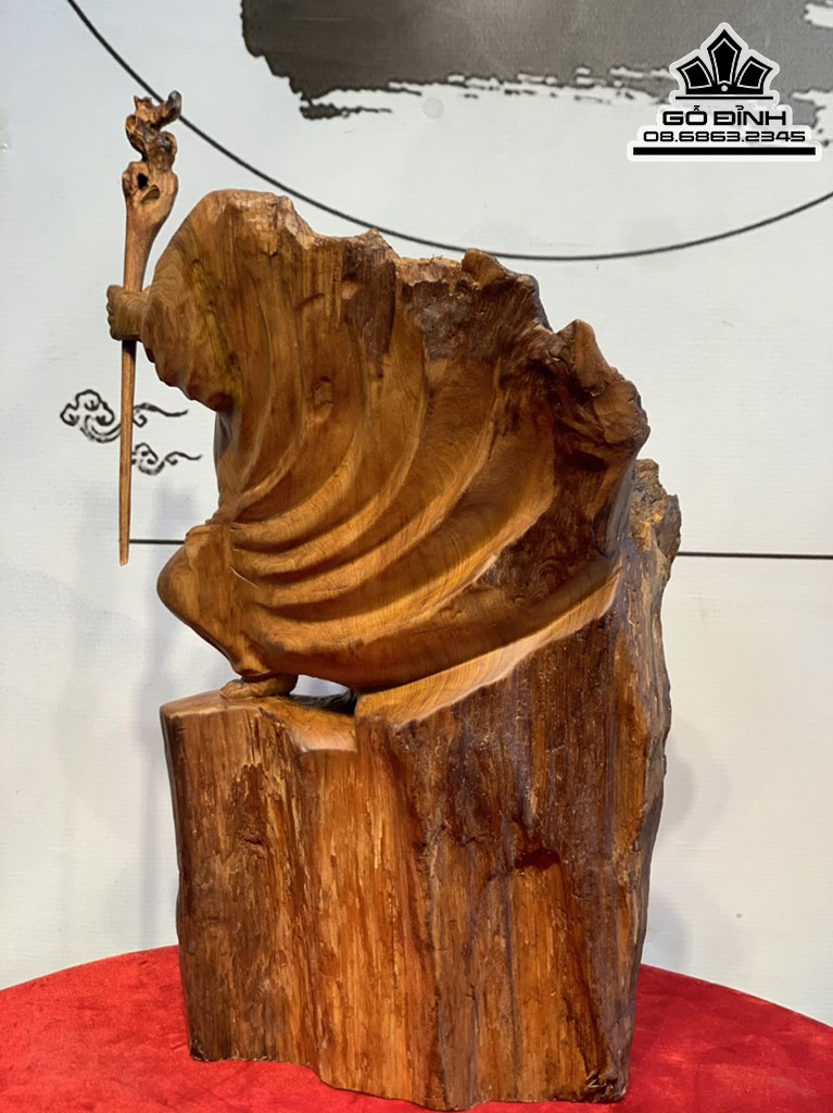 Tượng Đạt Ma Múa Võ Gỗ Ngọc Am Hà Giang Nguyên Khối Cao 42 Ngang 30 Sâu 25 (cm)