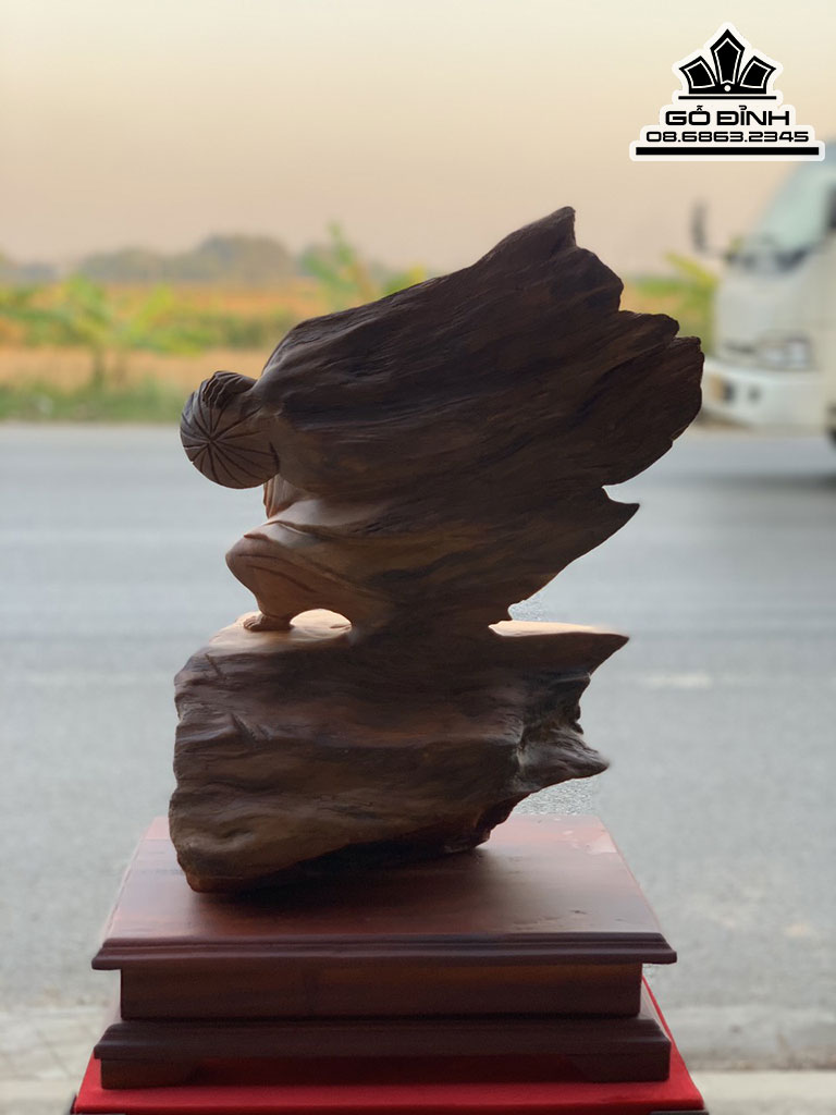 Tượng Đạt Ma Múa Võ Gỗ Ngọc Am Hà Giang Nguyên Khối Cao 47 Ngang 36 Sâu 21 (cm)