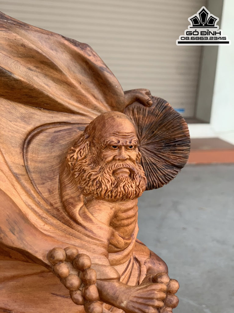 Tượng Đạt Ma Múa Võ Gỗ Ngọc Am Hà Giang Nguyên Khối Cao 47 Ngang 36 Sâu 21 (cm)