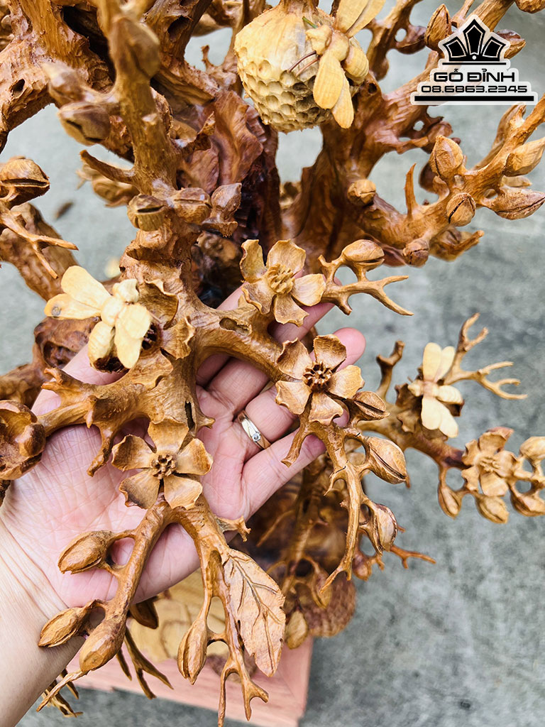 Bình Hoa Mai Đào Phú Quý Gỗ Nu Hương Cao 73 Ngang 55 Sâu 42 (cm)