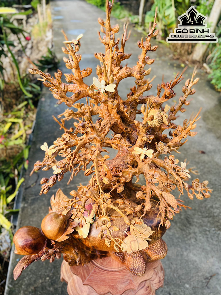 Bình Hoa Mai Đào Phú Quý Gỗ Nu Hương Cao 73 Ngang 55 Sâu 42 (cm)