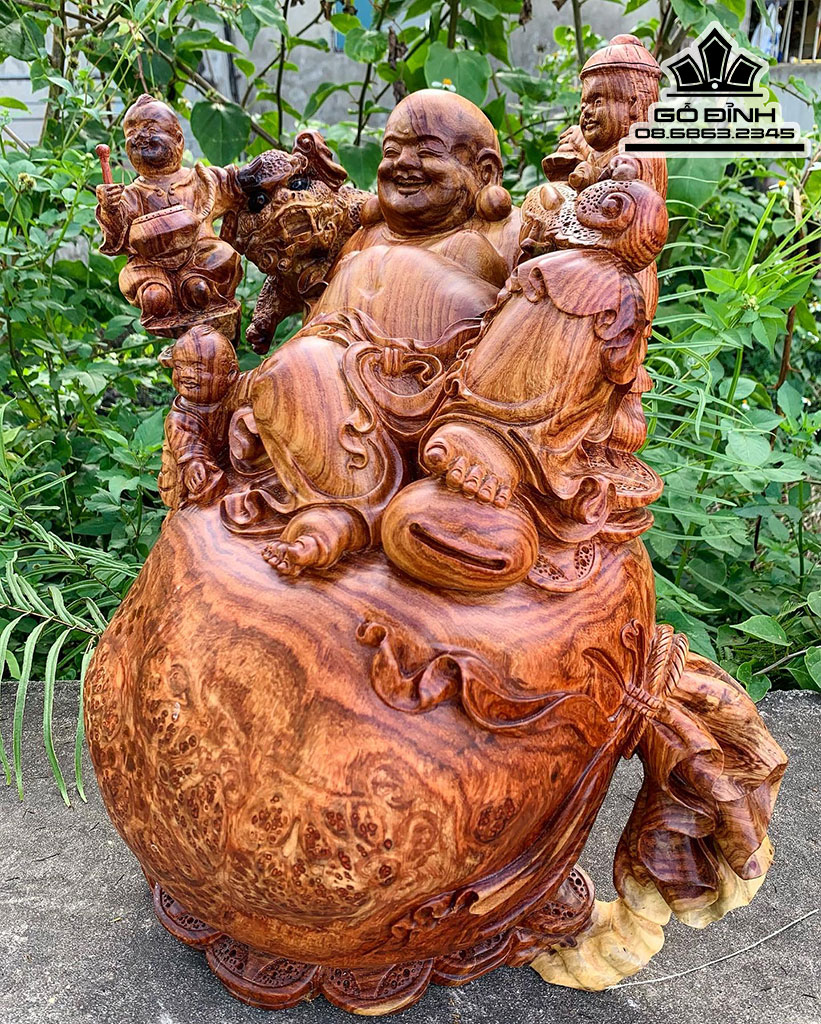 Tượng Phật Di Lặc Tam Phúc Gỗ Nu Hương Cao 45 Ngang 35 Sâu 33 (cm)