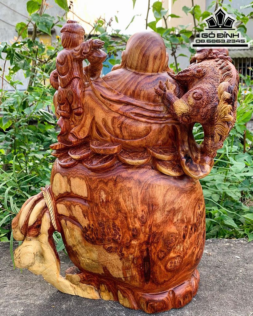 Tượng Phật Di Lặc Tam Phúc Gỗ Nu Hương Cao 45 Ngang 35 Sâu 33 (cm)