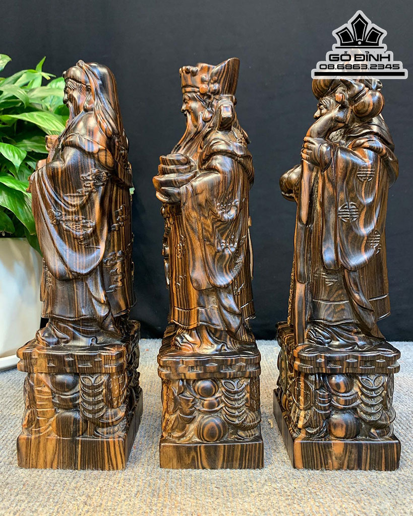 Tượng Phúc Lộc Thọ Gỗ Mun Hoa Cao 30 Ngang 10 Sâu 8 (cm)