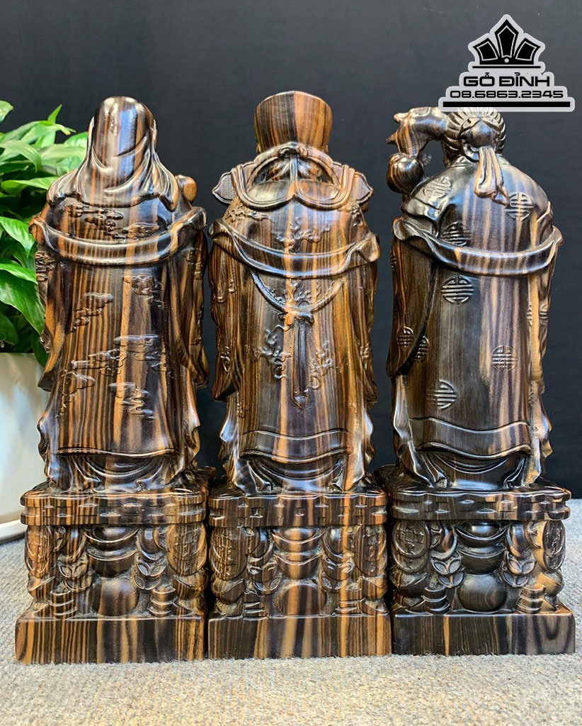 Tượng Phúc Lộc Thọ Gỗ Mun Hoa Cao 30 Ngang 10 Sâu 8 (cm)