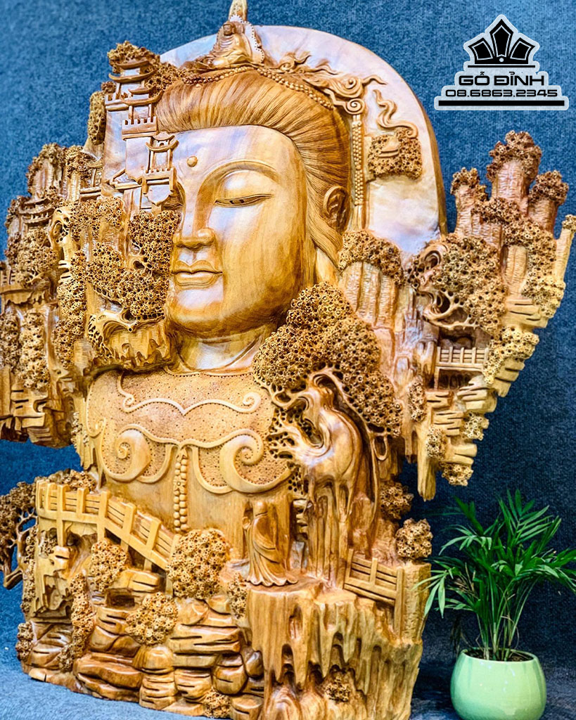Diện Phật Gỗ Xá Xị Cao 99 Ngang 90 Sâu 16 (cm)