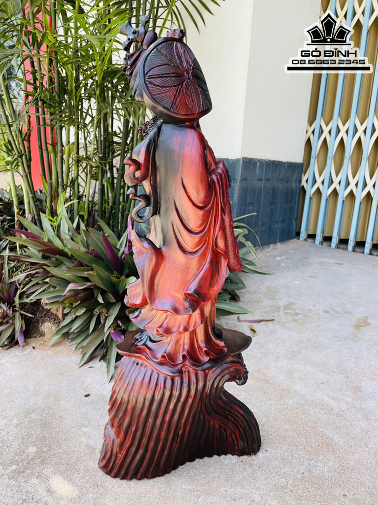 Tượng Đạt Ma Quá Hải Gỗ Trắc Cao 66 Ngang 27 Sâu 20 (cm)