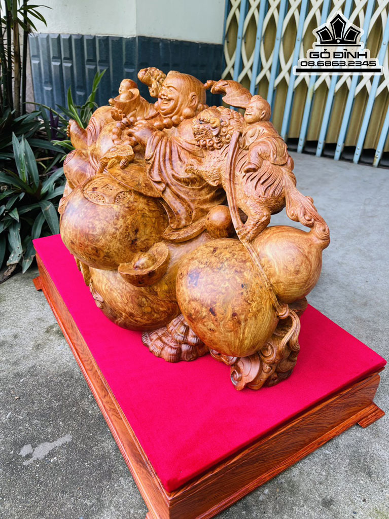 Tượng Phật Di Lặc Tam Phúc Gỗ Nu Hương Nguyên Khối Cao 33 Ngang 55 Sâu 30 (cm)
