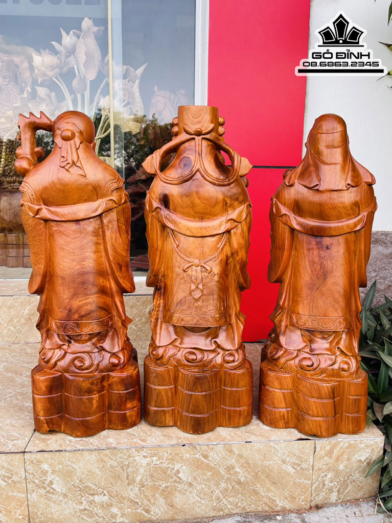 Tượng Phúc Lộc Thọ (Tam Đa) Gỗ Hương Việt Cao 70 Ngang 25 Sâu 22 (cm)