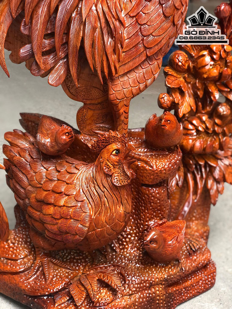 Tượng Gà Phong Thủy Gỗ Hương Cao 74 Ngang 60 Sâu 26(cm)