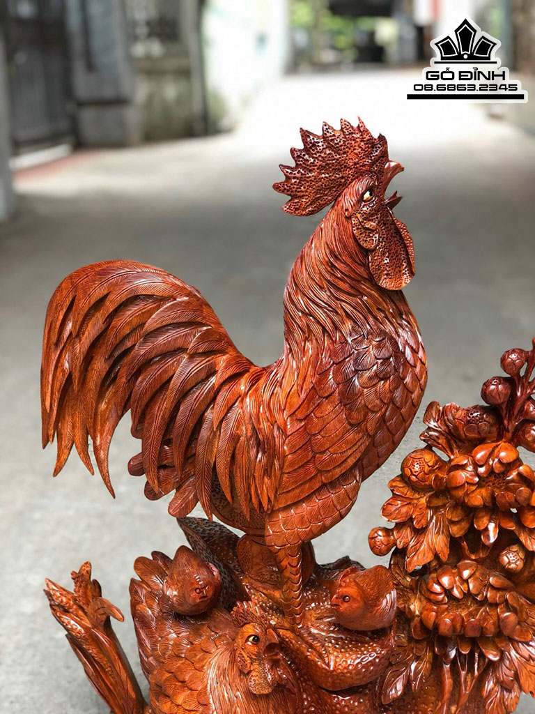 Tượng Gà Phong Thủy Gỗ Hương Cao 74 Ngang 60 Sâu 26(cm)